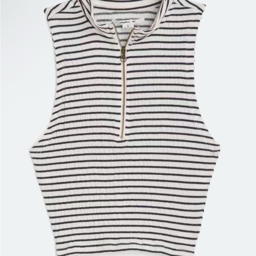 Striped Sleeveless Zip-Up Top